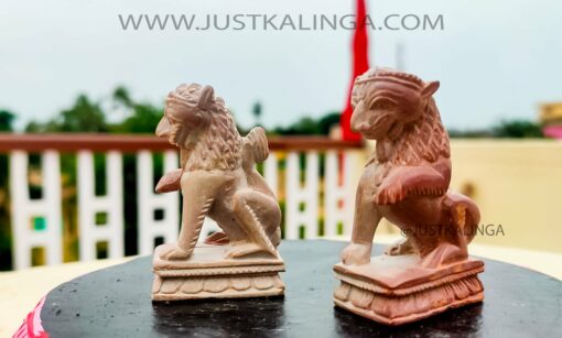 THE DIVINE GUARDS (PAIR LION) CARVED DESIGNED (PINK STONE) MARBLE HEIGHT-03 INCH | Justkalinga.com.