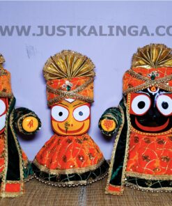 PREMIUM DRESS (ORANGE GOLDEN WITH GREEN WELBET CLOTH)  FOR SHRI CHATURTHA MAHAPRABHU FULL SET | Justkalinga.com.