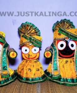 PREMIUM DRESS (YELLOW WITH GREEN WELBET CLOTH)  FOR SHRI CHATURTHA MAHAPRABHU FULL SET | Justkalinga.com.