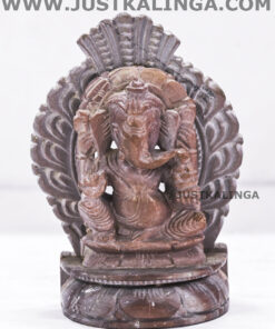 SHRI GANESH MAHAPRABHU WITH SINGHASHAN (PINKSTONE) MARBLE HEIGHT-03 INCH | Justkalinga.com.