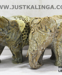 ELEPHANT PAIR CARVED DESIGN (PINKSTONE) MARBLE HEIGHT-4.5 INCH | Justkalinga.com.