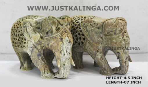 ELEPHANT PAIR CARVED DESIGN (PINKSTONE) MARBLE HEIGHT-4.5 INCH | Justkalinga.com.