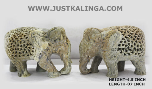 ELEPHANT PAIR CARVED DESIGN (PINKSTONE) MARBLE HEIGHT-4.5 INCH | Justkalinga.com.