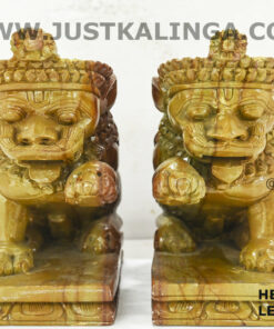 LION PAIR CARVED DESIGN (PINKSTONE) MARBLE HEIGHT-6.5 INCH | Justkalinga.com.