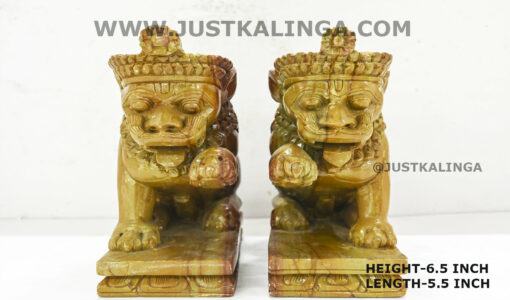 LION PAIR CARVED DESIGN (PINKSTONE) MARBLE HEIGHT-6.5 INCH | Justkalinga.com.