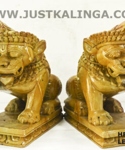 LION PAIR CARVED DESIGN (PINKSTONE) MARBLE HEIGHT-6.5 INCH | Justkalinga.com.