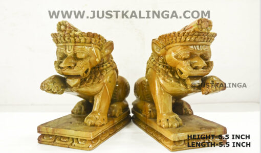 LION PAIR CARVED DESIGN (PINKSTONE) MARBLE HEIGHT-6.5 INCH | Justkalinga.com.