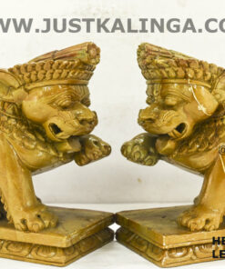 LION PAIR CARVED DESIGN (PINKSTONE) MARBLE HEIGHT-6.5 INCH | Justkalinga.com.