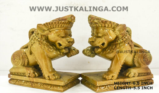 LION PAIR CARVED DESIGN (PINKSTONE) MARBLE HEIGHT-6.5 INCH | Justkalinga.com.