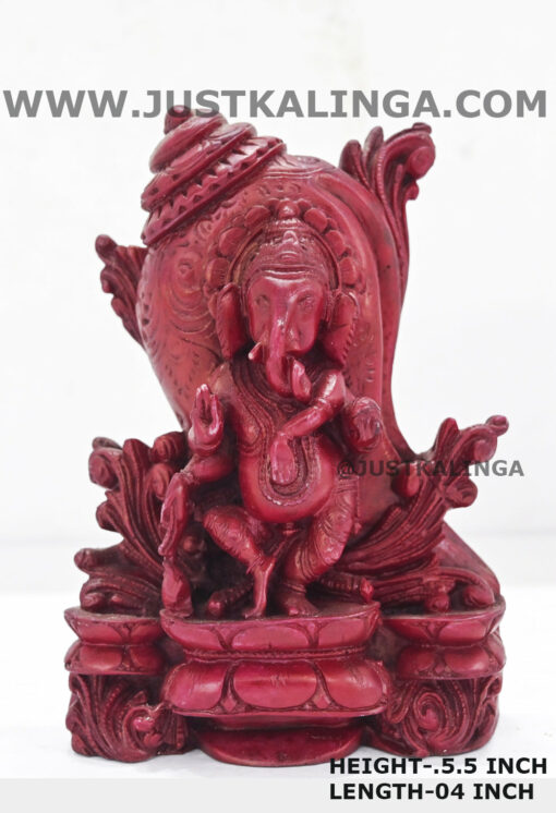 SHRI GANESH WITH SANKHA CARVED DESIGN MARBLE HEIGHT-5.5 INCH | Justkalinga.com.