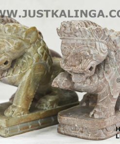 PAIR LION CARVED DESIGNED (WHITE STONE) MARBLE HEIGHT-3.5 INCH | Justkalinga.com.