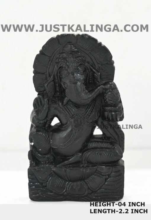 BLACK MARBLE GANESH CARVED DESIGN (BLACK STONE) MARBLE HEIGHT-04 INCH | Justkalinga.com.