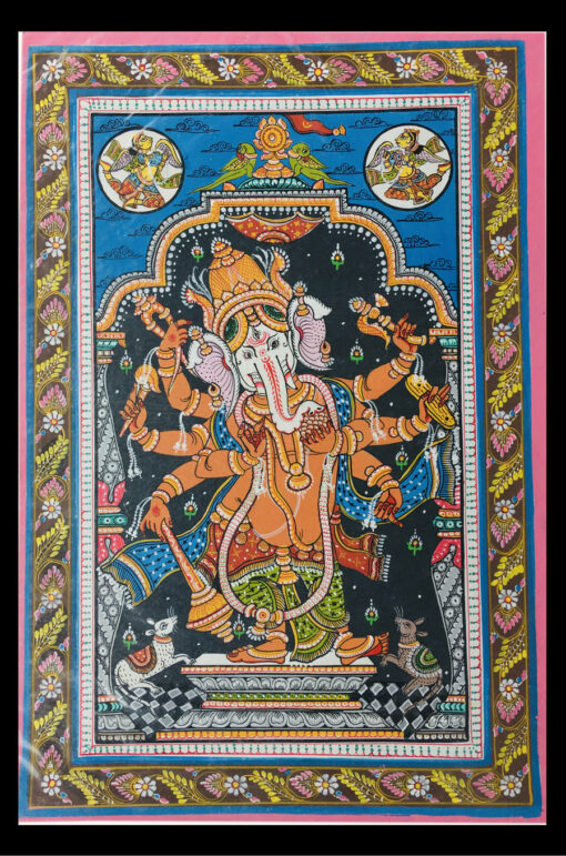 LORD GANESHA DANCING EXPRESSION (PATTACHITRA:  HAND MADE  CLOTH PAINTING | Justkalinga.com.