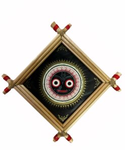 Lord Jagannath (Black colour) .  Size: 13cm*13cm : The Ancient Vedic Art of Transcending knowledge "Tala-Pata-Chitra" | Justkalinga.com.