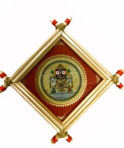 Lord Jagannath (Red Colour)  .  Size: 13cm*13cm : The Ancient Vedic Art of Transcending knowledge "Tala-Pata-Chitra" | Justkalinga.com.